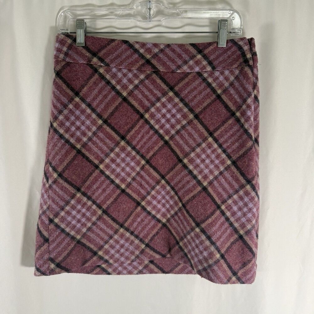 Talbots Wool Blend Pencil Skirt Women's 4 Petite Purple Plaid Side Zip